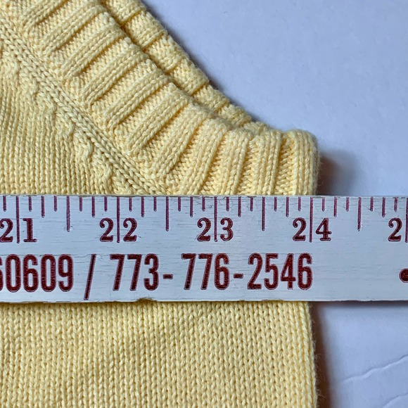 Orvis Vtg ButterYellow Sweater V-Neck Vest Men's L Golf Pullover 77TY Preppycore - Picture 7 of 8